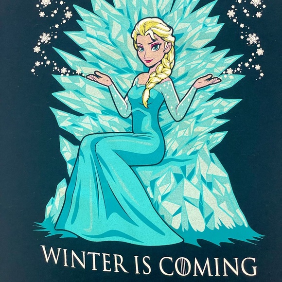 Frozen Winter Is Coming Elsa GOT Crossover Parody Navy T Shirt- Small - Picture 2 of 3